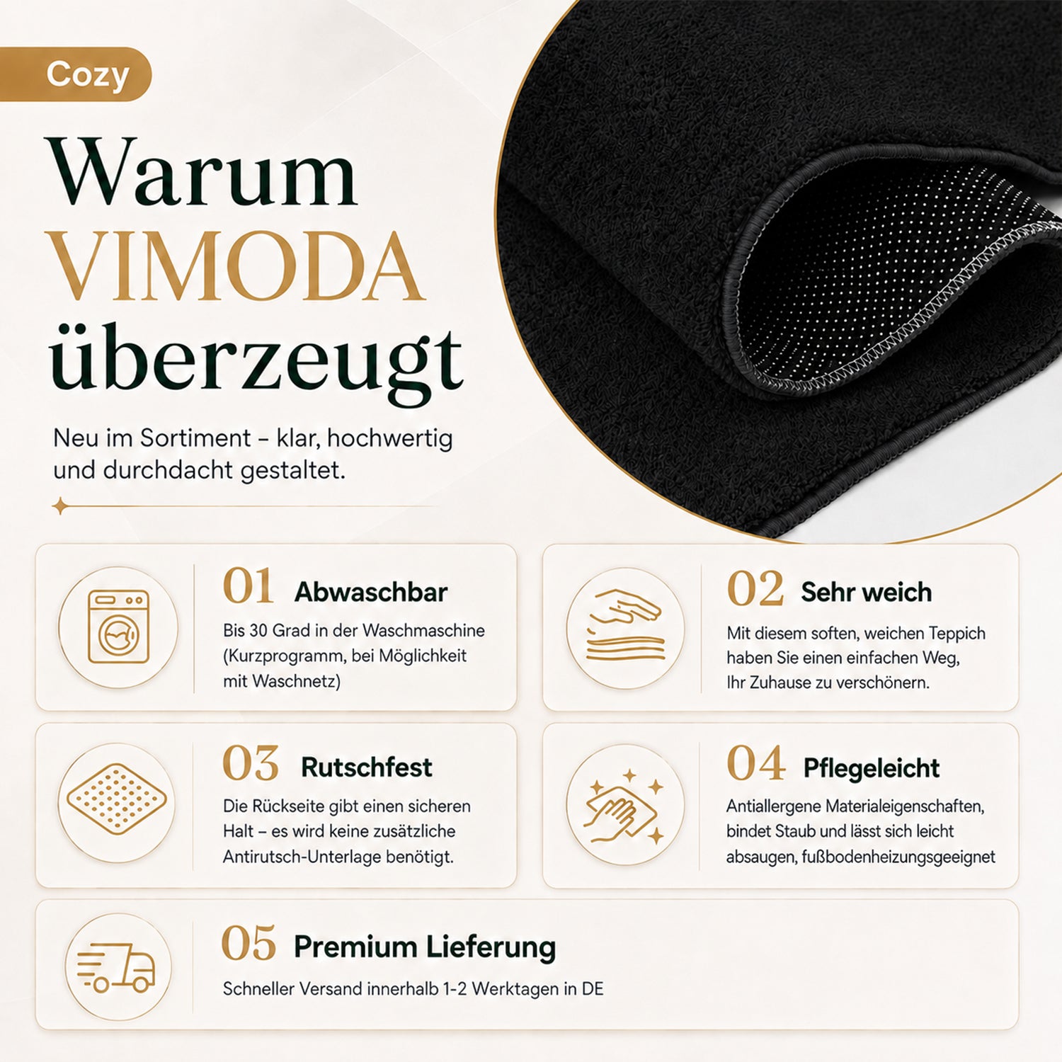 Waschbarer Kurzflor Teppich, rutschfest & weich, Einfarbig für Wohnzimmer, Schlafzimmer, Küche & Kinderzimmer-zoom-7