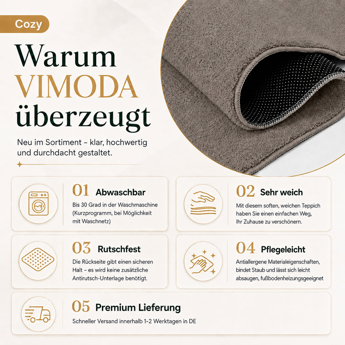 Waschbarer Kurzflor Teppich, rutschfest & weich, Einfarbig für Wohnzimmer, Schlafzimmer, Küche & Kinderzimmer-56