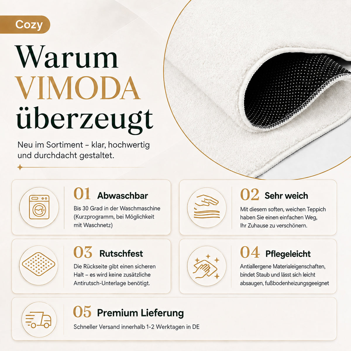 Waschbarer Kurzflor Teppich, rutschfest & weich, Einfarbig für Wohnzimmer, Schlafzimmer, Küche & Kinderzimmer-23
