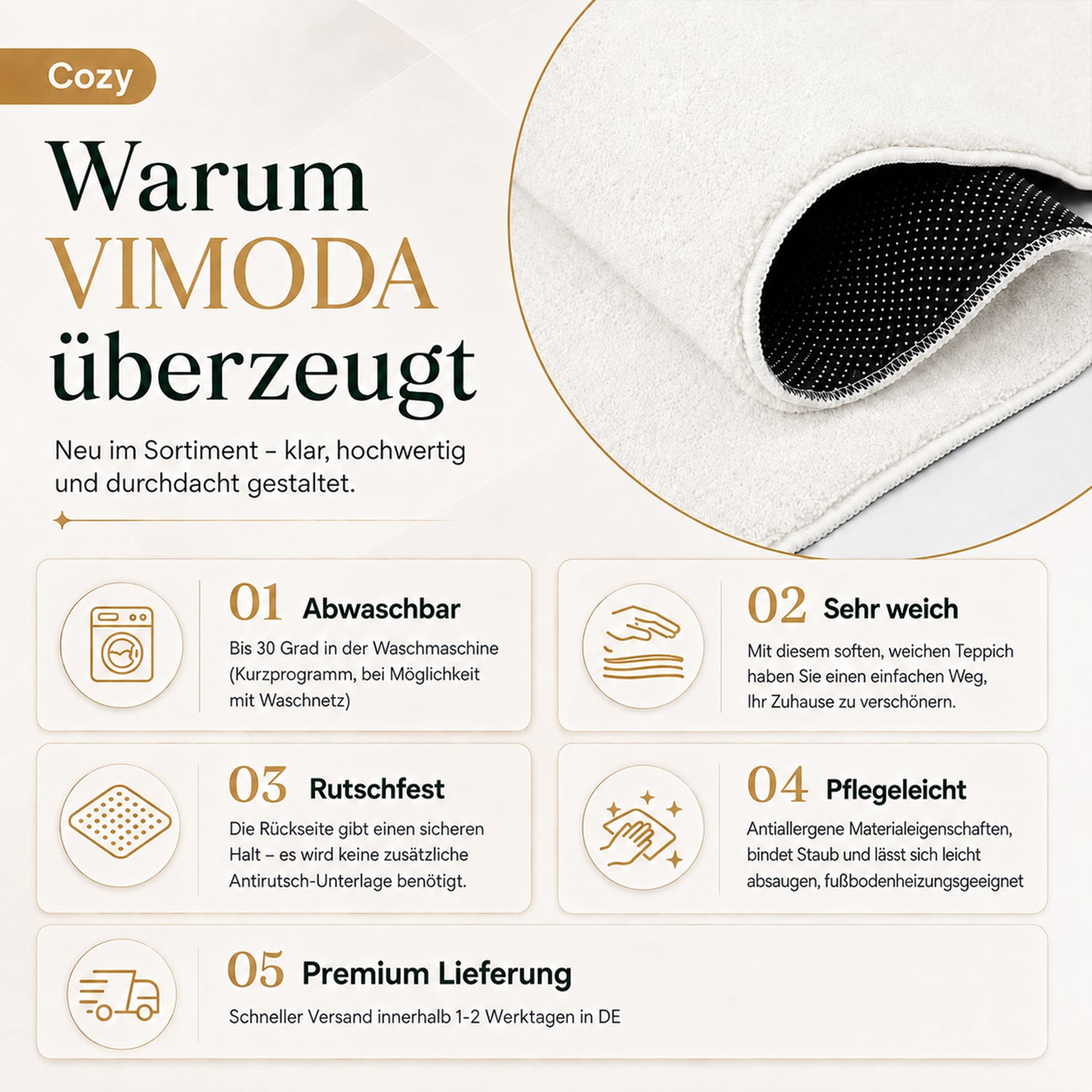 Waschbarer Kurzflor Teppich, rutschfest & weich, Einfarbig für Wohnzimmer, Schlafzimmer, Küche & Kinderzimmer-zoom-23