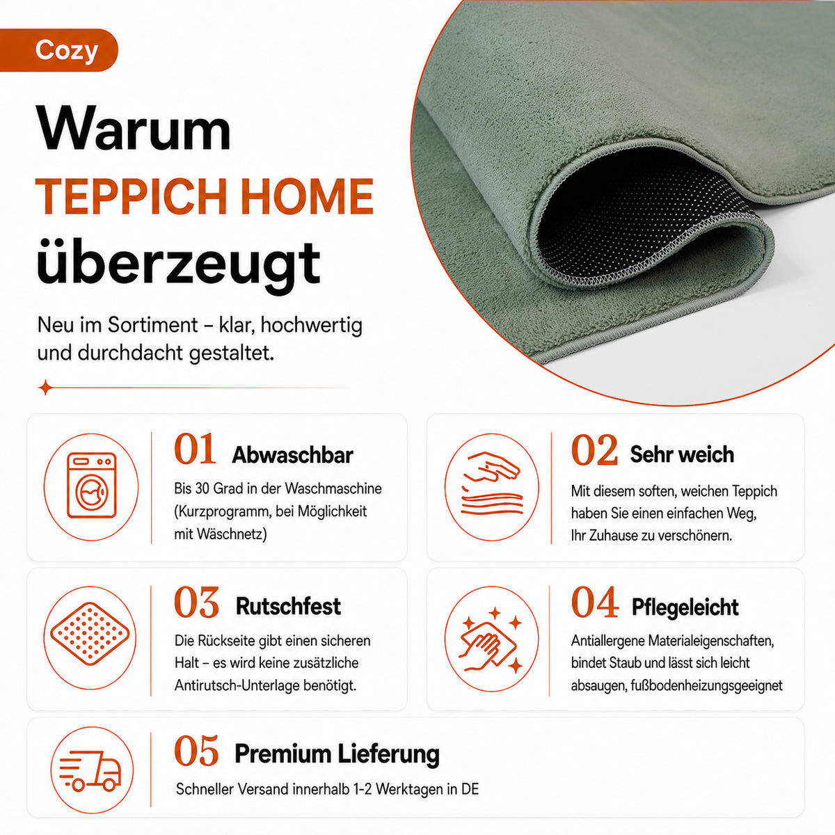 Waschbarer Kurzflor Teppich, rutschfest & weich, Einfarbig für Wohnzimmer, Schlafzimmer, Küche & Kinderzimmer-zoom-30