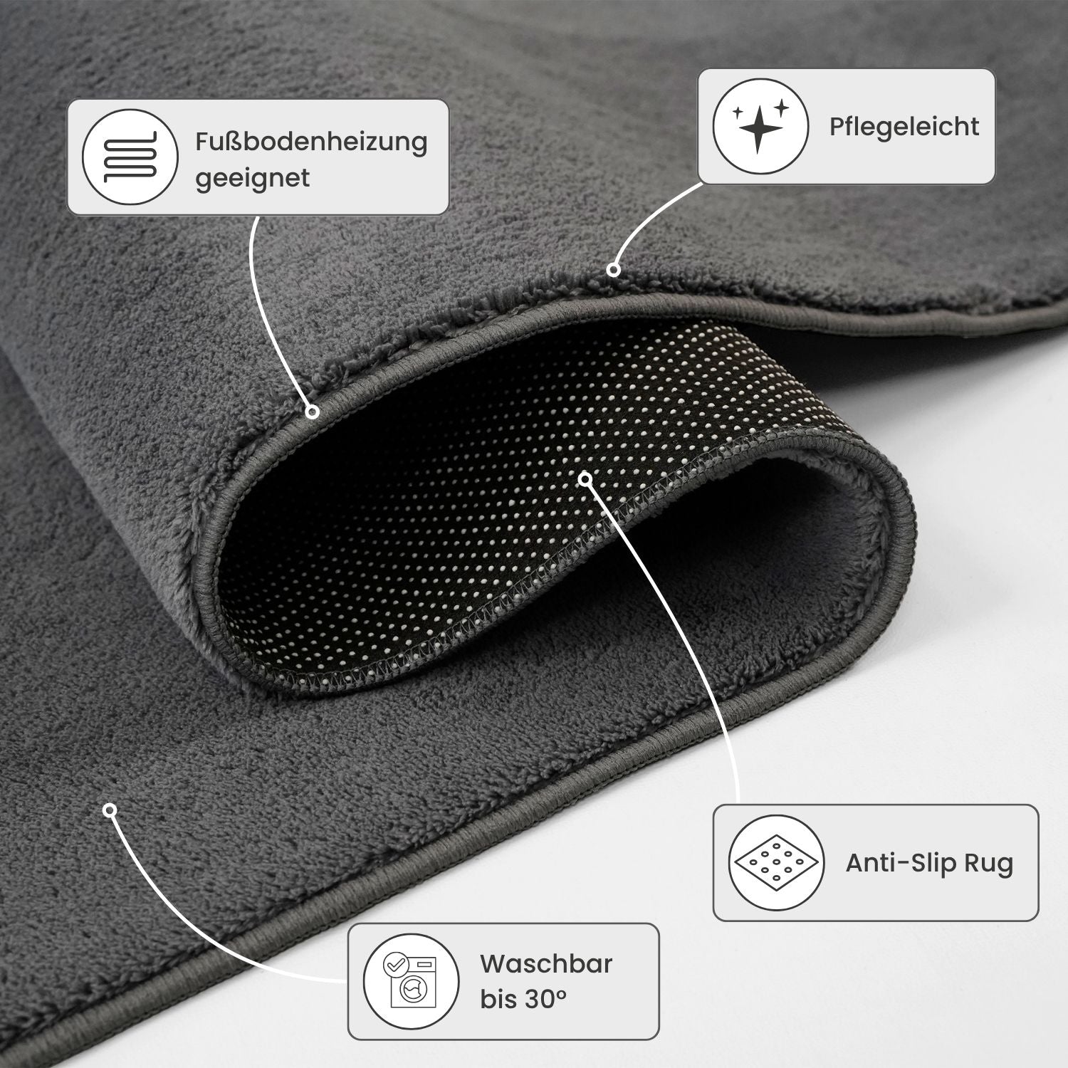 Waschbarer Kurzflor Teppich, rutschfest & weich, Einfarbig für Wohnzimmer, Schlafzimmer, Küche & Kinderzimmer-zoom-55