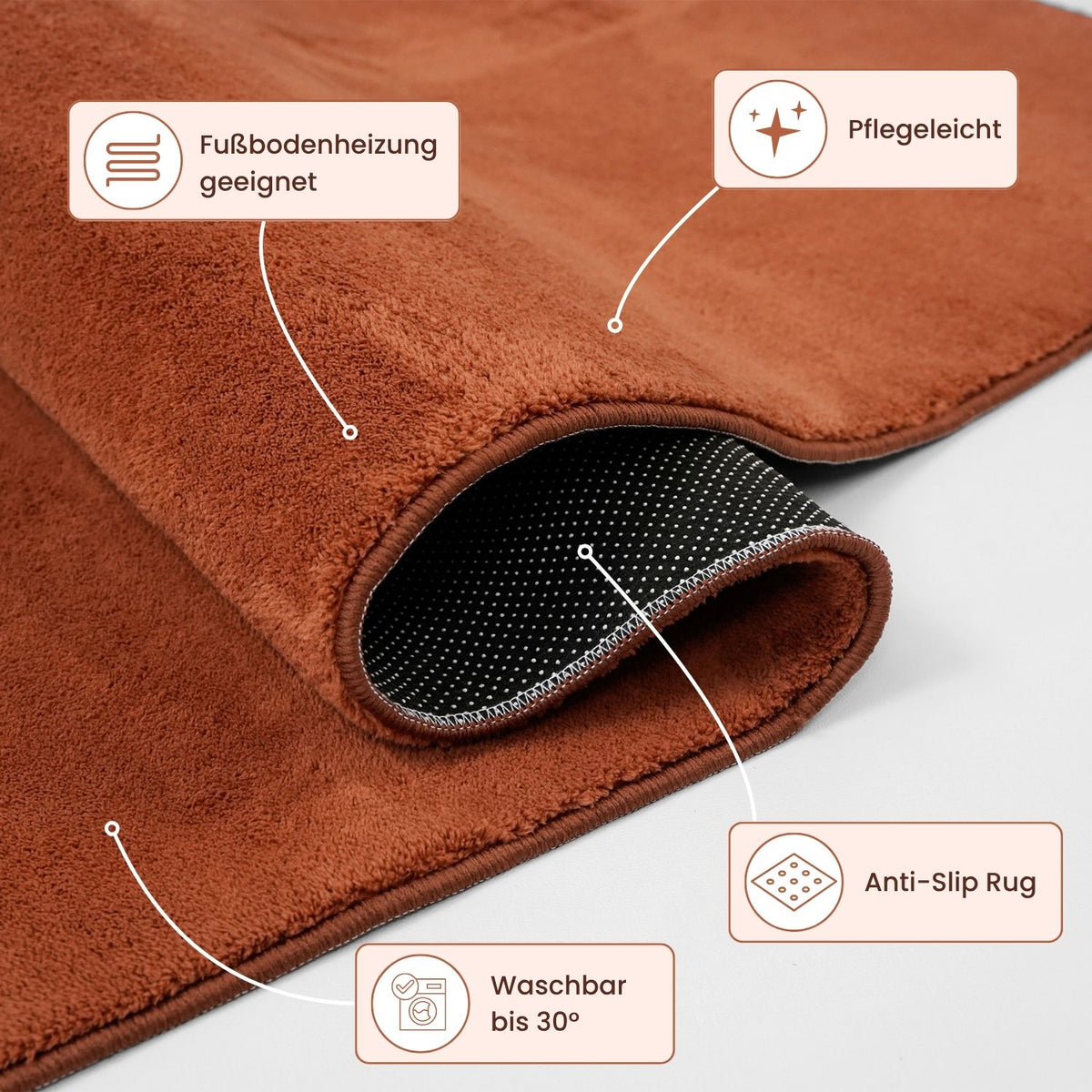 Waschbarer Kurzflor Teppich, rutschfest & weich, Einfarbig für Wohnzimmer, Schlafzimmer, Küche & Kinderzimmer-zoom-15