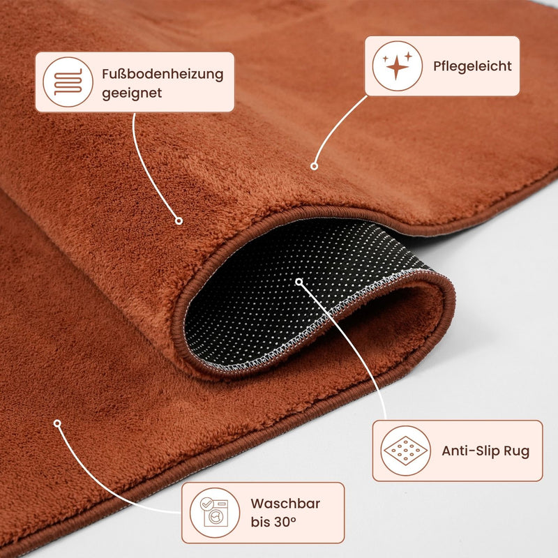 Waschbarer Kurzflor Teppich, rutschfest & weich, Einfarbig für Wohnzimmer, Schlafzimmer, Küche & Kinderzimmer-zoom-