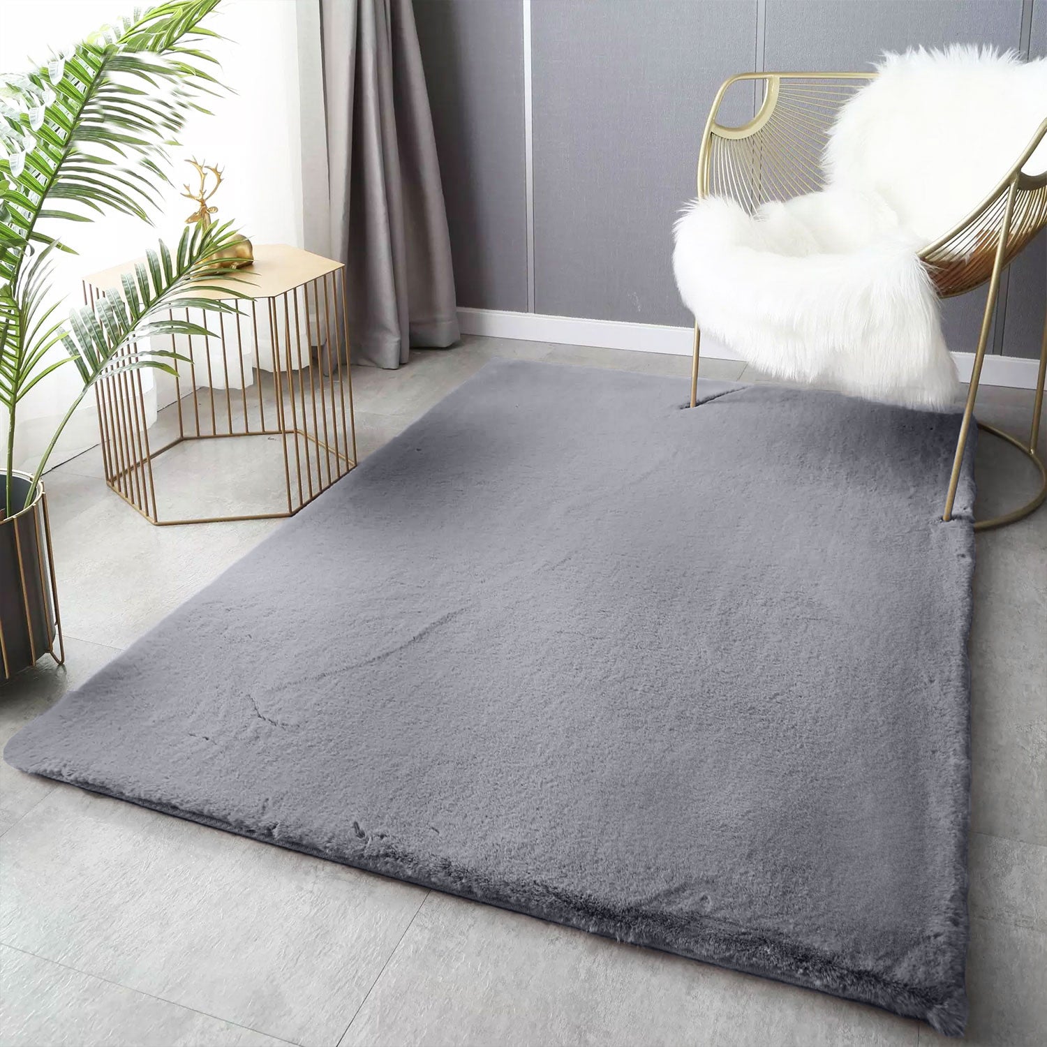 Deluxe washable fur rug, soft high-pile rug in a solid color, cozy for your living room or bedroom-2