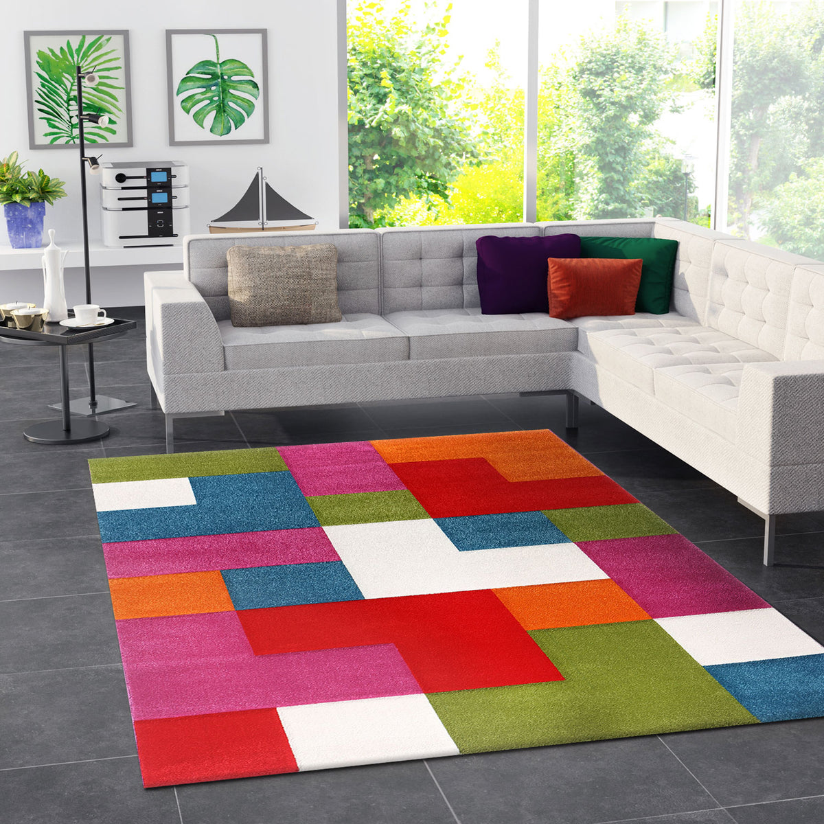 Woven Rug Multicolor Geometric Abstract Soft High-Quality - I9528-zoom-1