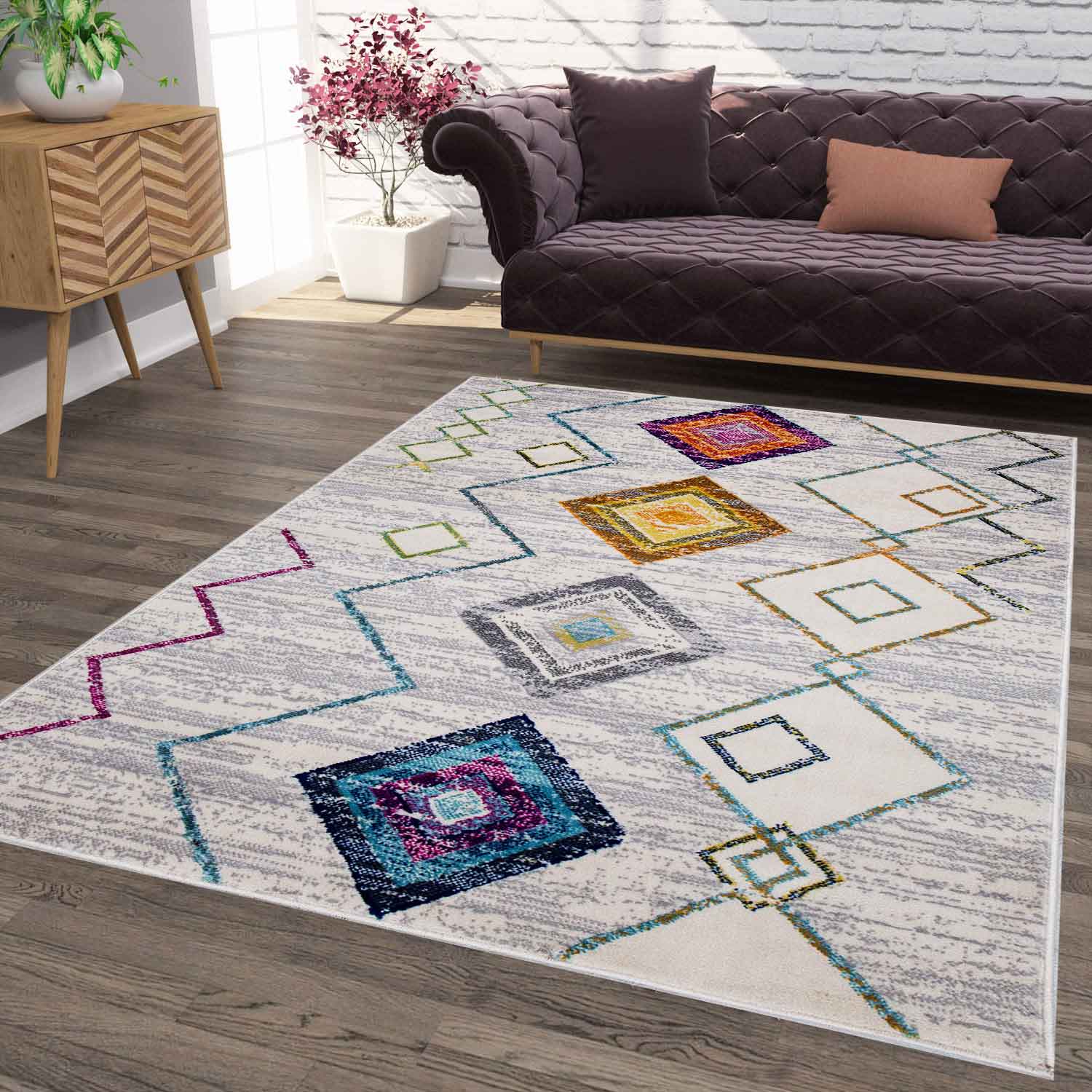 Living room short pile geometric pattern Scandinavian boho modern style