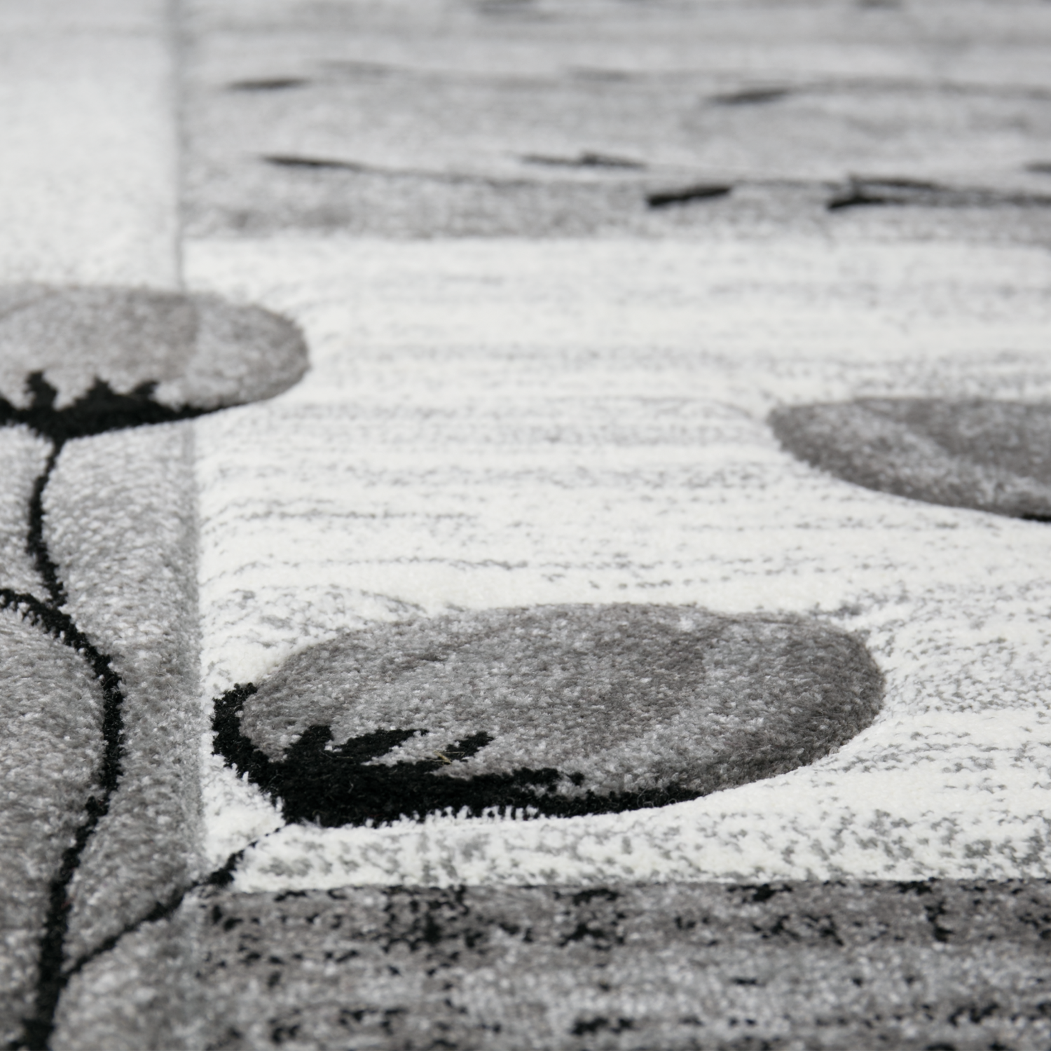 Designer rug, grey, black, cream, floral motif, mottled and contour cut by hand-2