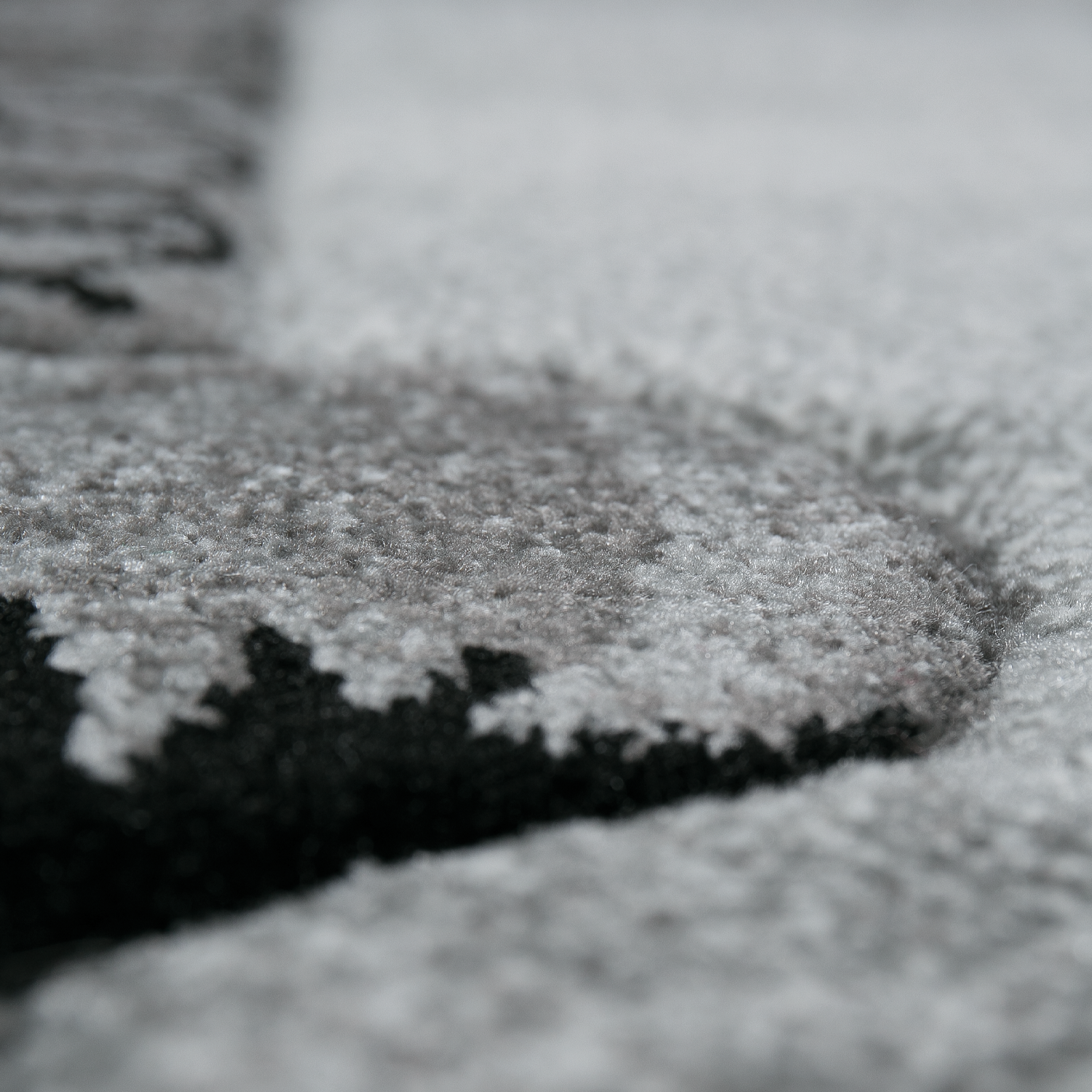 Designer rug, grey, black, cream, floral motif, mottled and contour cut by hand-zoom-3