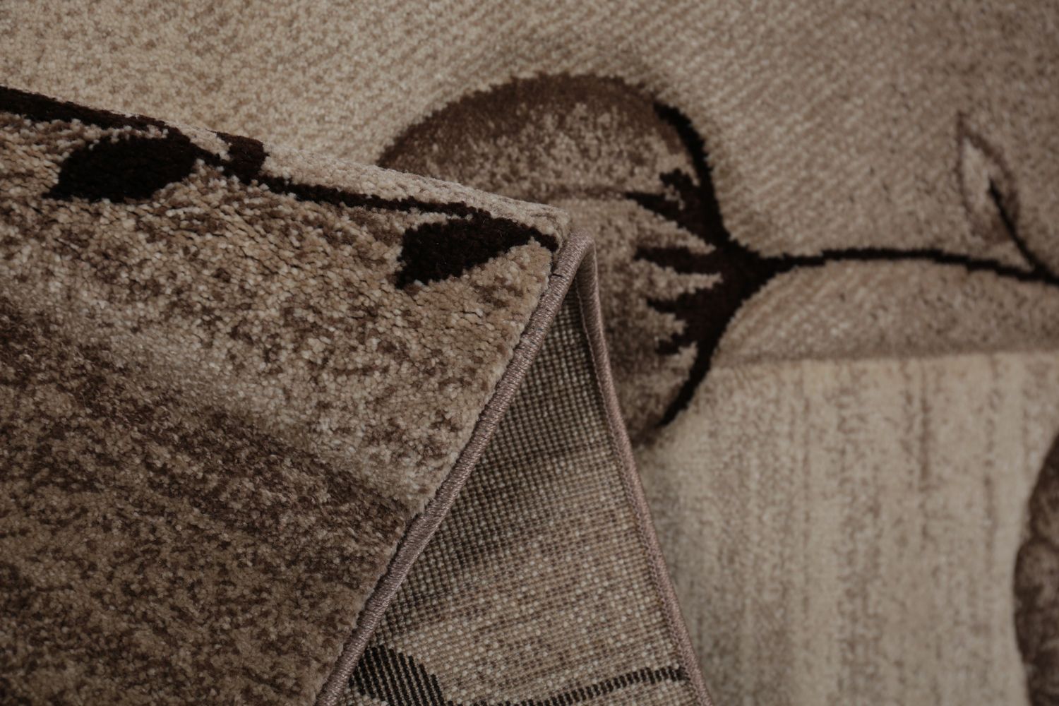 Designer living room rug in natural beige and brown with floral motif-4
