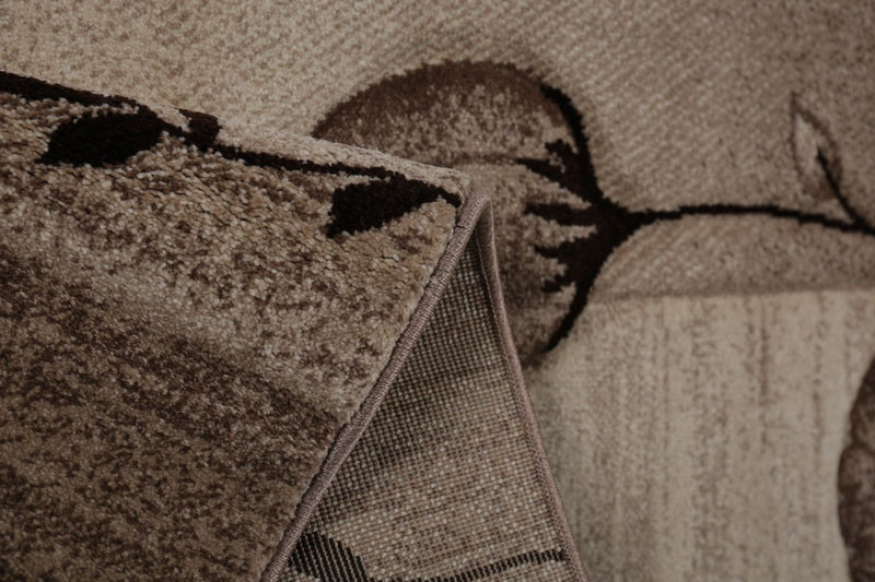 Designer living room rug in natural beige and brown with floral motif-zoom-