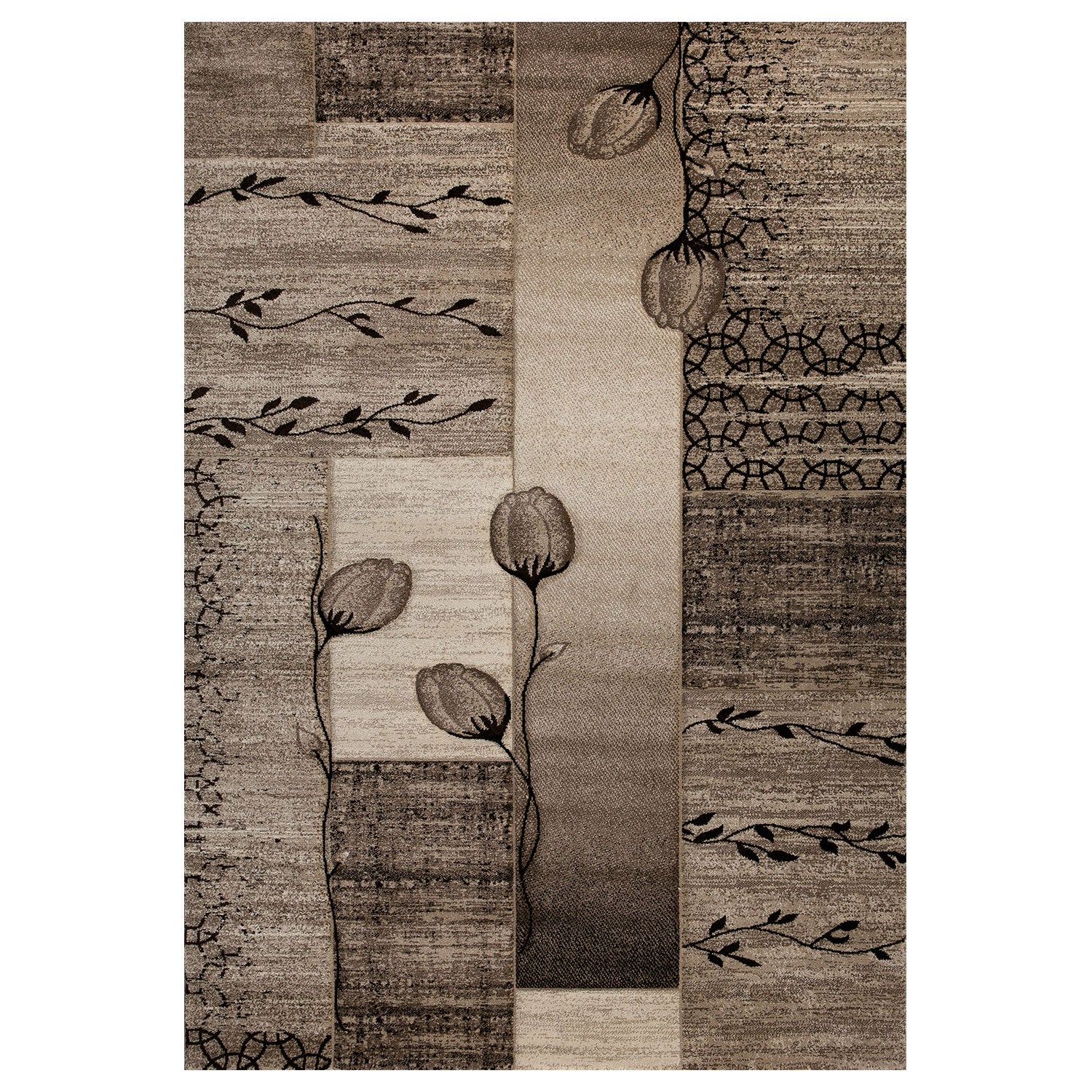 Designer living room rug in natural beige and brown with floral motif-5