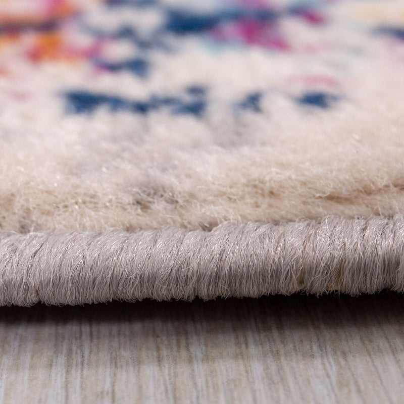 Vintage Oriental Rug Living Room Short Pile Blue Terracotta Cream-zoom-
