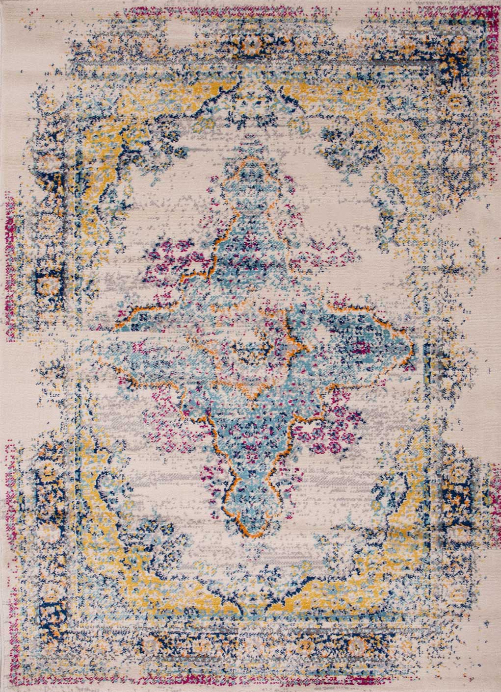 Living room rug, vintage look, designer short pile rug in colorful designs